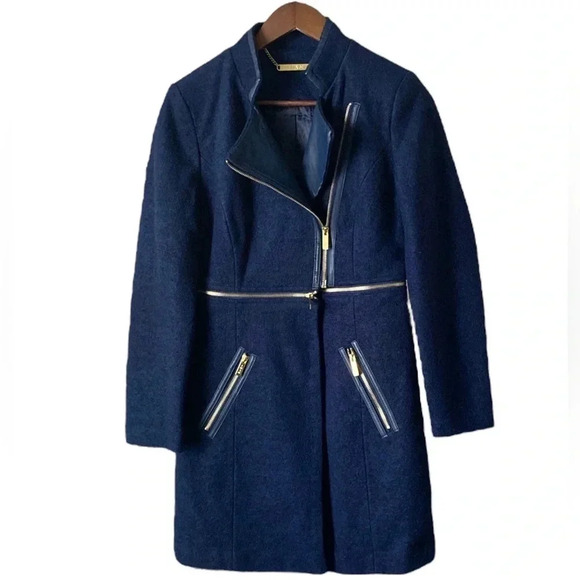 IMAN | Platinum Rock The Runaway Transformer Wool Blend Navy Coat Size Small - Picture 1 of 15